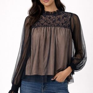 Oliver Lace & Sheer Romantic Blouse – Size S – NWT
